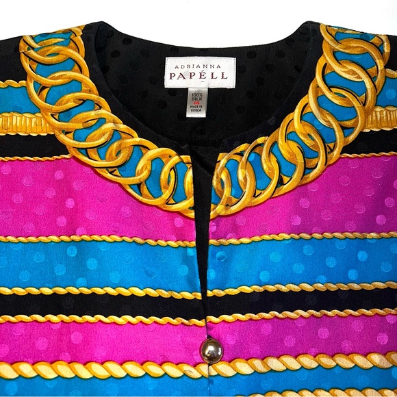 Adrianna Papell Vintage 100% Silk Baroque Print Jacket Sz 14 - Picture 2 of 13